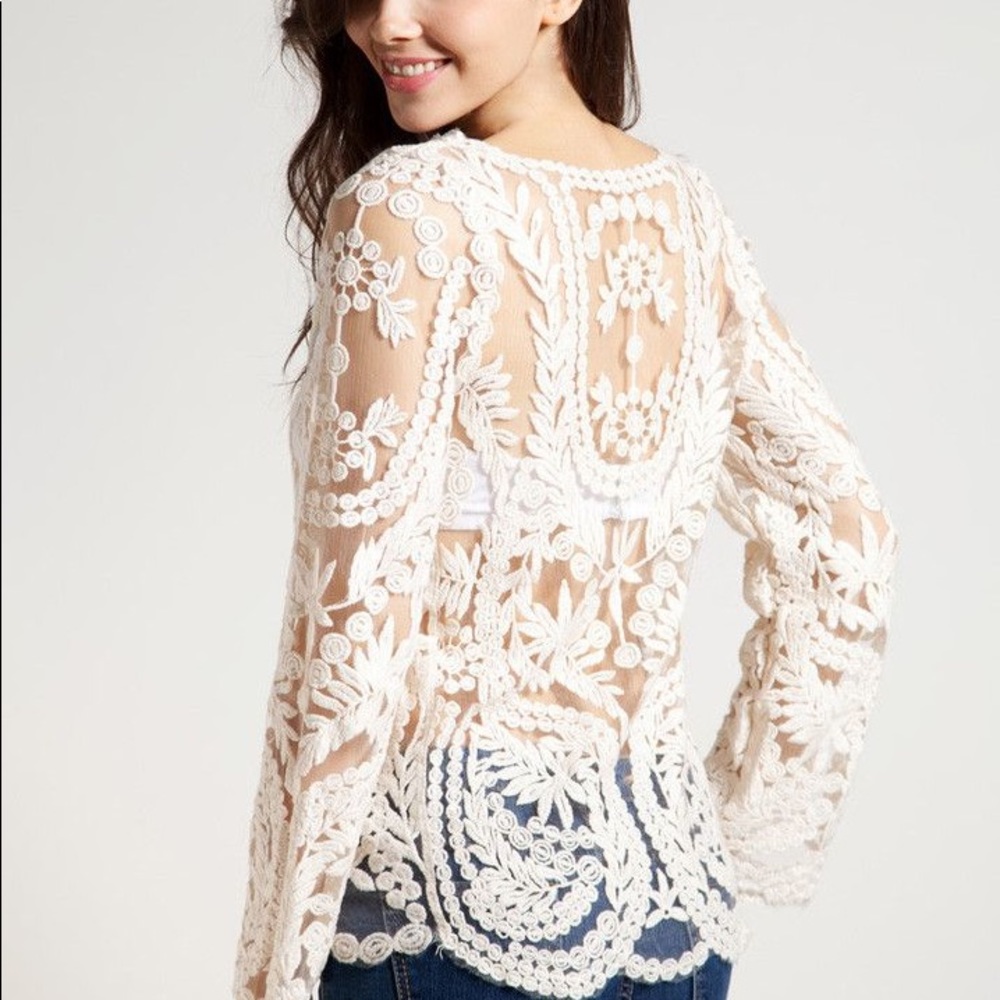OASAP | Women’s Crocheted Lace Mesh Blouse in Ivory
